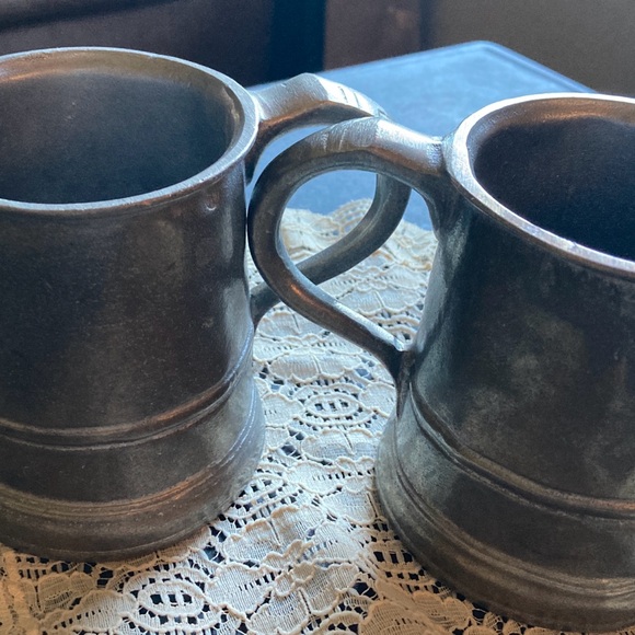 Vintage 2 Pewter Stein Handles Pewter Mugs Stamped USA Pint - Picture 3 of 6